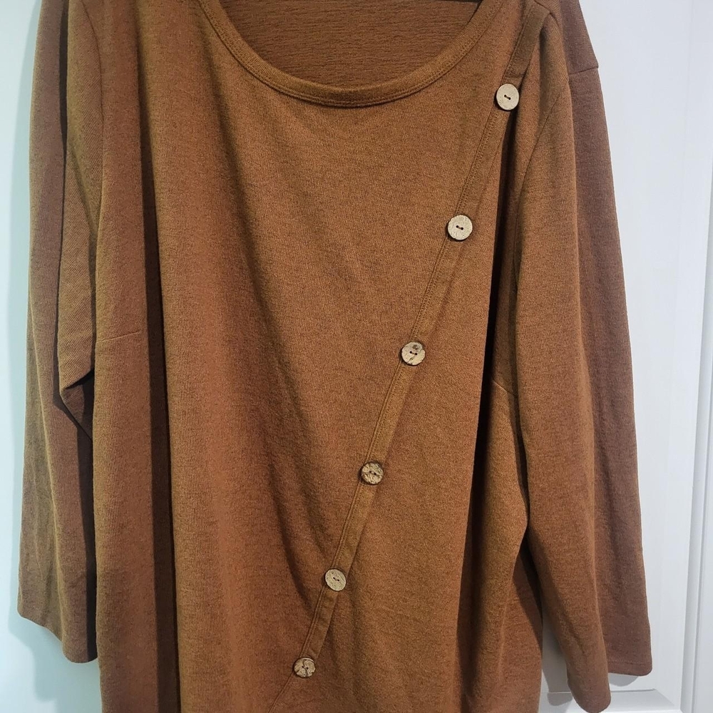 Avenue Brown Asymmetrical Button Sweatshirt